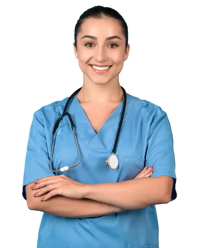 Nurse helping an older adult with care at home.